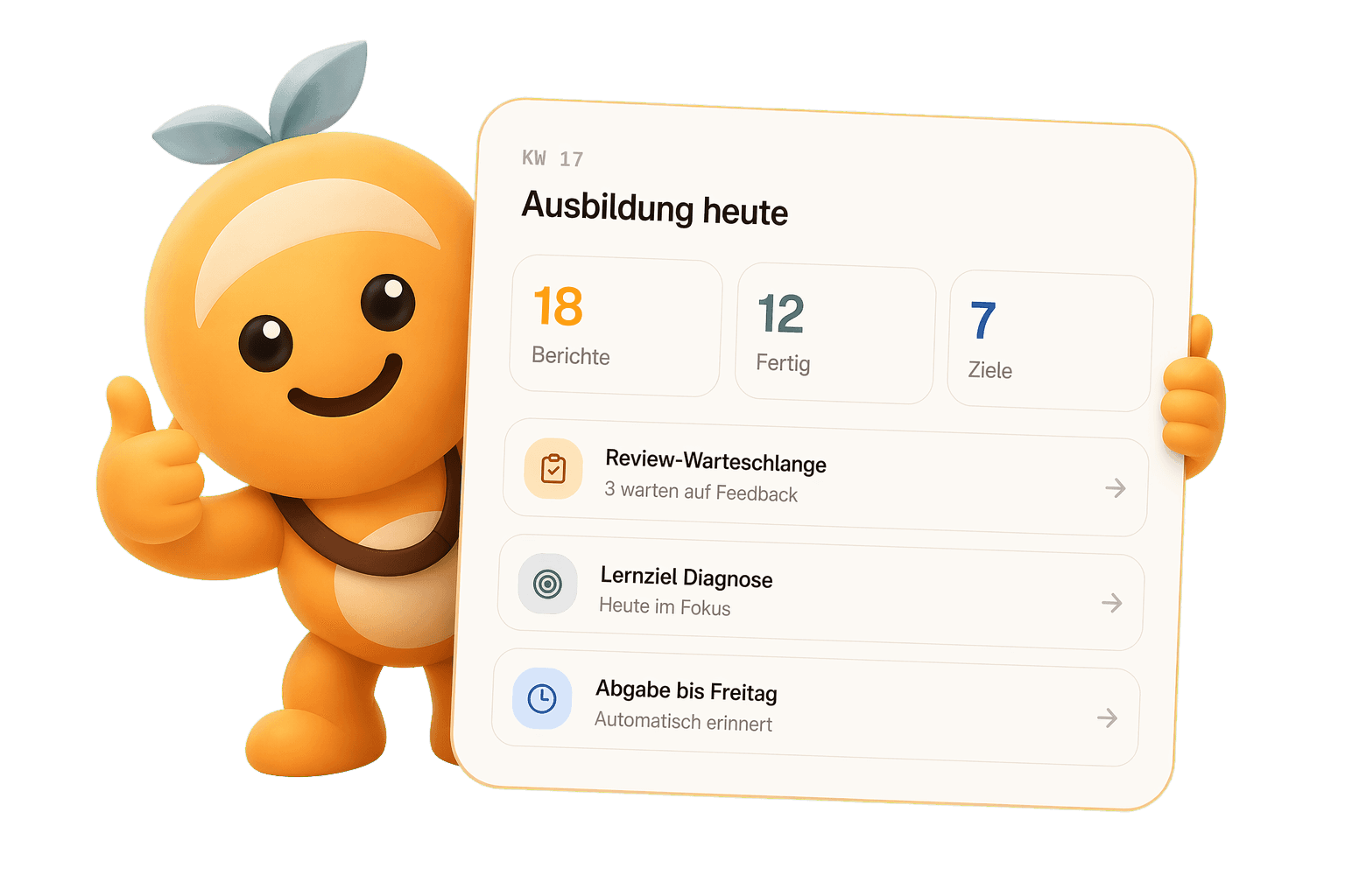 Nawi haelt die Ausbildung heute Karte und gibt Daumen hoch